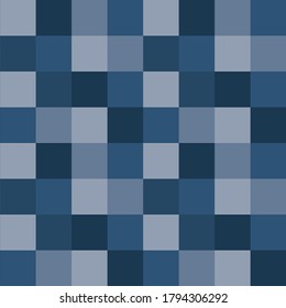 
Seamless repeating pattern of squares in different shades of blue. Background for interior design, fabric, clothing, paper.