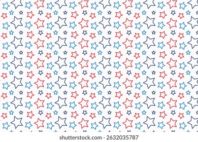 Seamless repeating pattern of stars in the style of American symbols and traditional colors