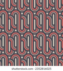 Seamless repeating pattern. Striped wavy lines in retro style design. Abstract geometric background with vintage colors. Decorative vector illustration for fabric, textile, and print.