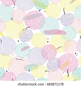 Seamless repeating pattern with strokes in pastel colors on a white background. Modern design of posters, wallpapers, covers, textiles, banners, cards. Vector abstract illustration in memphis style