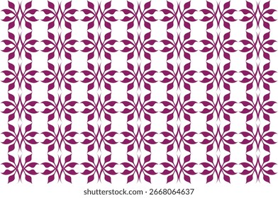 Patrón repetitivo sin fisuras de hojas de borgoña estilizadas que forman un intrincado diseño geométrico floral sobre un fondo blanco.