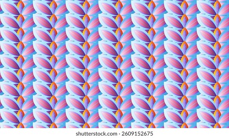 Seamless repeating pattern of stylized flowers in pink, purple, and orange on a light blue background.