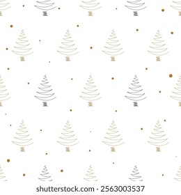 Seamless repeating pattern of stylized holiday trees, contemporary and classic winter  holiday design. Print for fabric, textile, wrapping paper, greeting card. Vector illustration