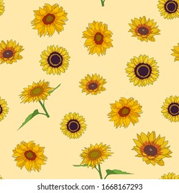 Seamless Repeating Pattern Sunflowers Wallpaper Stock Vector (Royalty ...