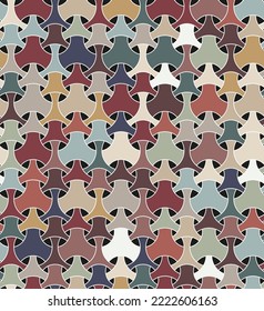 Seamless repeating pattern. Traditional japanese Bishamon armor motif with multicolor triangle shape figures. Graphic textile texture. Lattice interlaced geometric elements. Vector illustration.