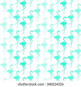 seamless repeating pattern with turquoise flamingos on white background