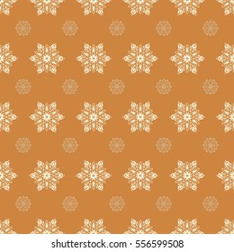 Seamless Repeating Pattern. Vector design. Christmas Stylized Snowflakes on a orange Background.