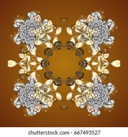 Seamless Repeating Pattern. Vector design. Christmas Stylized Snowflakes on a brown Background.