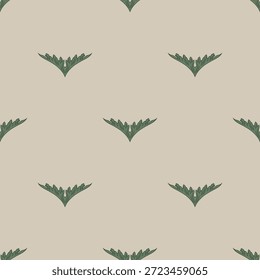Patrón de repetición sin fisuras con motivos florales vintage. Hojas verdes estilizadas sobre fondo gris claro.