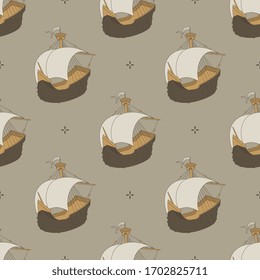 Seamless repeating pattern with vintage sailing ships.