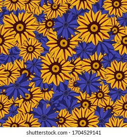 seamless repeating pattern of yellow and blue flowers
