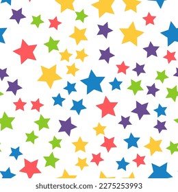 Seamless repeating pattern of yellow, blue, green, red stars for fabric, textile, papers and other various surfaces 