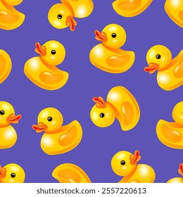Seamless, repeating pattern with yellow, rubber duckies