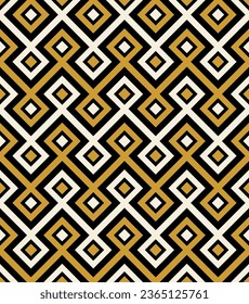 Seamless repeating pattern with zigzag lines and black, yellow, and white squares. Geometric striped texture. Abstract background. Modern ethnic design. Vector illustration.