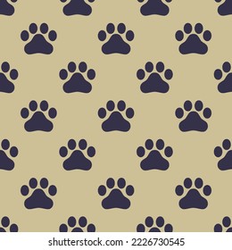 Seamless repeating paw sharp flat icon pattern, tan and onyx color. Design for name tag.