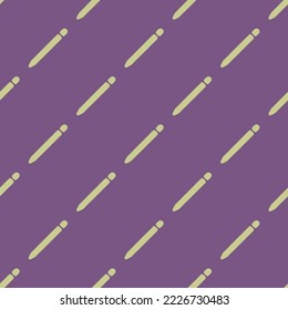 Nahtlose Wiederholung der Umrisslinie des Bleistiftes, flaches Symbol, dunkler Lavendel und mittlere Frühlingsfarbe. Hintergrund für Folien.