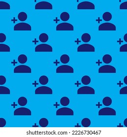 Seamless repeating person add sharp flat icon pattern, cyan (process) and midnight blue color. Background for quotes.