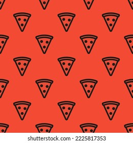 Seamless repeating pizza outline flat icon pattern, carmine pink and dark jungle green color. Backgorund for tablet.