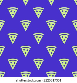 Pizza repitiendo sin inconvenientes un nítido patrón de ícono plano, iris y color medio de brote de primavera. Fondo para las diapositivas.