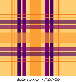 Seamless repeating plaid checkered background pattern in a fall themed tartan plaid, with colors of purple and orange
