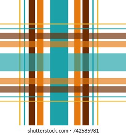 Seamless repeating plaid checkered background pattern in autumn / fall colors of teal, orange and brown over a white background