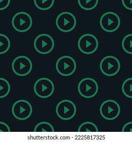 Seamless Repeating Play Button O Flat Icon Pattern, Dark Jungle Green And Dark Spring Green Color. Background For Home Screen.