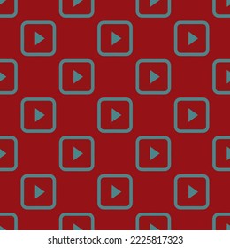 Seamless repeating play button r flat icon pattern, ruby red and teal blue color. Background for notebook.