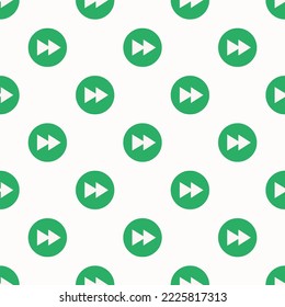 Repitiendo sin soldadura reproducir el círculo hacia delante un nítido patrón de icono plano, humo blanco y color verde marino medio. Fondo de dos colores.