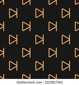 Seamless repeating play skip forward outline flat icon pattern, licorice and rajah color. Background for poster.