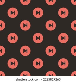 Seamless repeating play skip forward circle sharp flat icon pattern, black leather jacket and terra cotta color. Design for document cover.