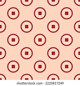 Seamless repeating play stop o flat icon pattern, peach puff and deep carmine color. Background for presentation.