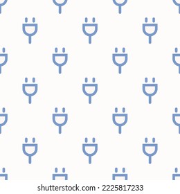 Seamless repeating plug flat icon pattern, white smoke and dark pastel blue color. Background for UI design.