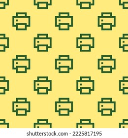 Seamless repeating printer flat icon pattern, mellow yellow and hunter green color. Background for advertisment.