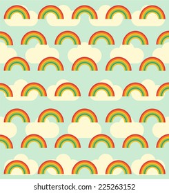 Seamless repeating rainbow and cloud pattern (vector)