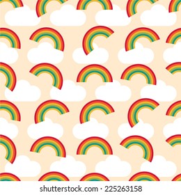 Seamless repeating rainbow and cloud pattern (vector)