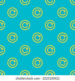 Seamless repeating reload circle outline flat icon pattern, dark turquoise and banana yellow color. Background for website.