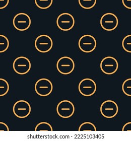 Seamless repeating remove circle outline flat icon pattern, dark jungle green and yellow orange color. Background for website.