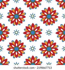 Un patrón floral retro ininterrumpido en colores de moda. Formato vectorial también disponible.Patrón transparente de flor roja