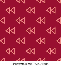 Seamless repeating rewind flat icon pattern, vivid burgundy and light coral color. Design for wrapping paper or postcard.
