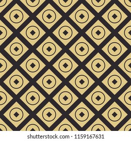 Seamless repeating sample in the Japanese style. Gold rhombuses against a dark background. Endless texture for textile design. Vector color background.