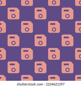 Seamless repeating save flat icon pattern, dark lavender and ruddy pink color. Backround for motivational quites.