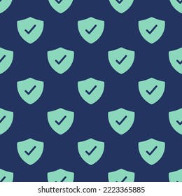 Seamless repeating shield checkmark flat icon pattern, st. patrick's blue and pearl aqua color. Background for home screen.