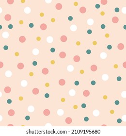 Seamless repeating simple flat pattern with colorfull dots. Background, texture for cover, cards, invitation, wrapper, fabric, print, textile