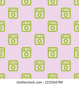 Seamless repeating smart home wash machine flat icon pattern, platinum and yellow-green color. Background for slides.