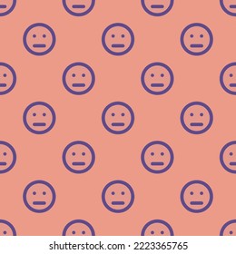 Seamless repeating smile neutral flat icon pattern, ruddy pink and dark lavender color. Background for desktop.