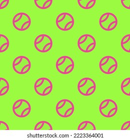 Seamless repeating tennis flat icon pattern, green-yellow and rose bonbon color. Background for UI design.