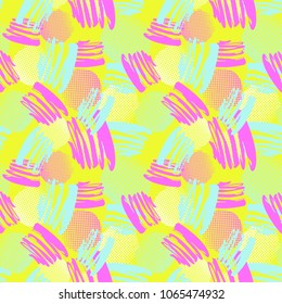 Seamless repeating textile, ink brush strokes pattern in doodle grunge texture style.Handdrawn trendy design, watercolor blotted background for a logo, cards, invitations, posters, banners.
