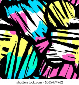 Seamless repeating textile, ink brush strokes pattern in doodle grunge texture style.Handdrawn trendy design, watercolor blotted background for a logo, cards, invitations, posters, banners.