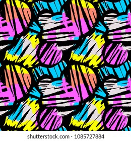 Seamless repeating textile, ink brush strokes pattern in doodle grunge texture style.Handdrawn trendy design, watercolor blotted background for a logo, cards, invitations, posters, banners.