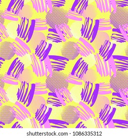 Seamless repeating textile, ink brush strokes pattern in doodle grunge texture style. Handdrawn trendy design, watercolor blotted background for a logo, cards, invitations, posters, banners.
